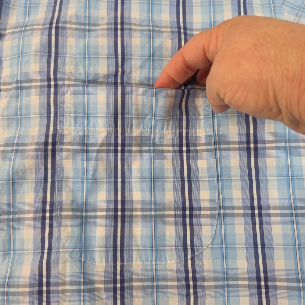 Peter Millar Button Down Shirt Men XL Blue Plaid Short Sleeve Cotton Pocket - Picture 4 of 8